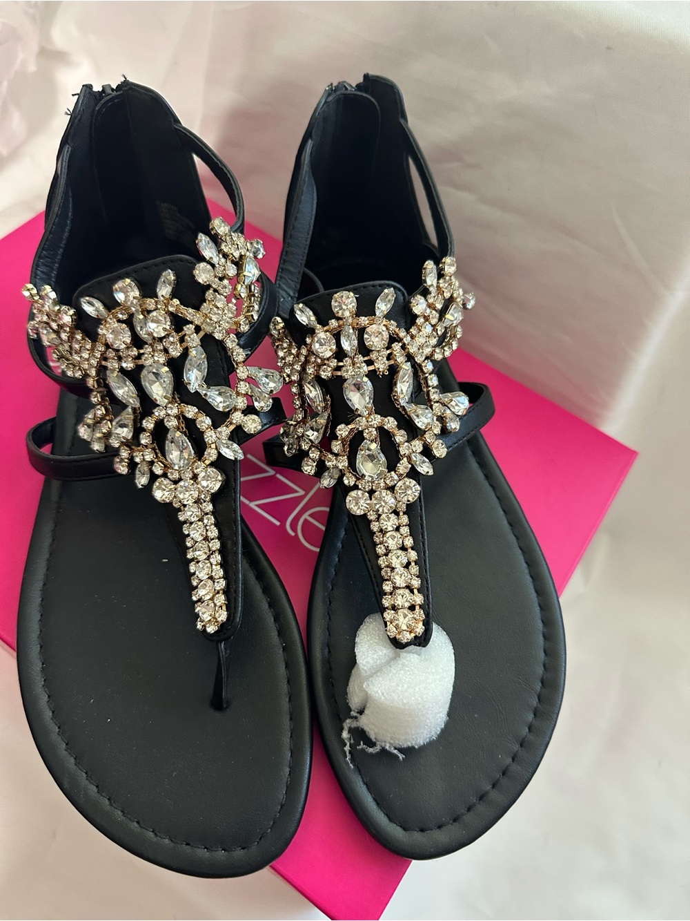Shoedazzle Black Rhinestone T-Strap Sandals Size 6.5 NIB